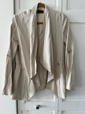Zara Draped Waterfall Lightweight Trench Jacket in Sand - Size S